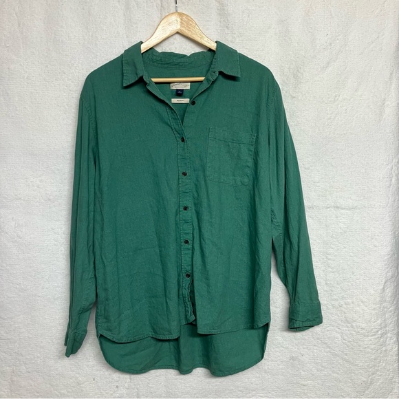 Universal Thread Linen Long Sleeve Collared Shirt - Green XL - Picture 2 of 6